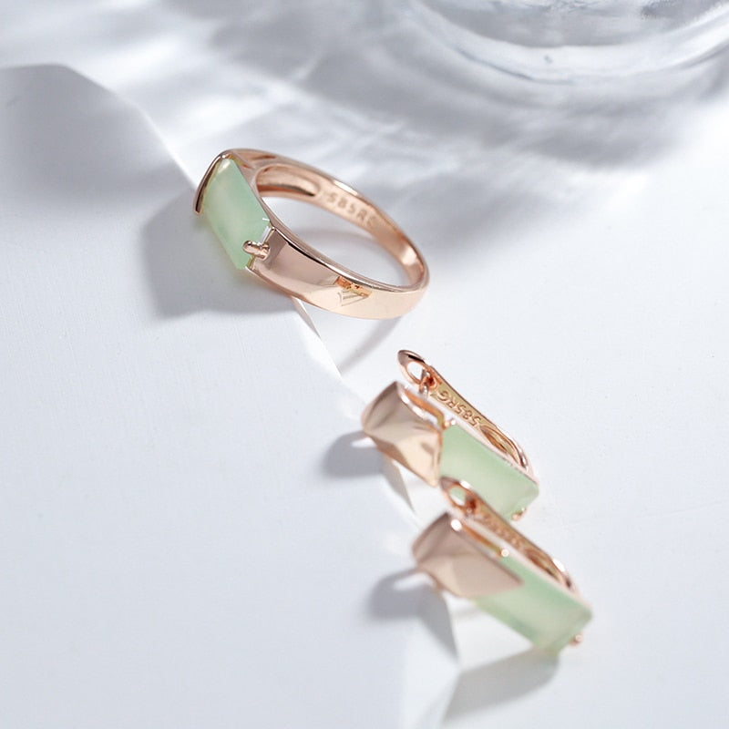 Simple Style Square Mist Green Zircon Rings for Women