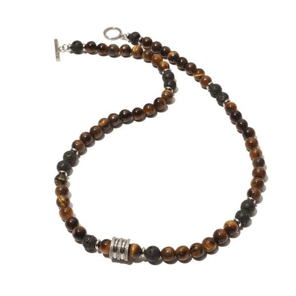 Gargantilla de cuentas de lava de piedra de ojo de tigre natural única de 8 mm para hombre