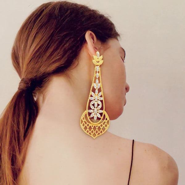 Fashion Pendant Crystal Gold Color Stud Earring Long Hanging Drop Earrings