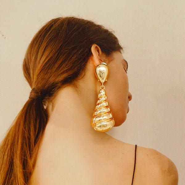 Fashion Earrings Gold Color Drop Earrings Spiral Shape Ear Clip Earrings