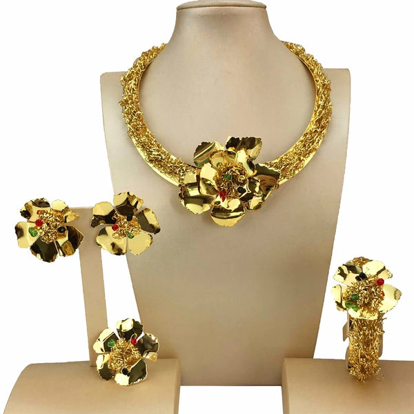Conjuntos de joyería brasileña más nuevos, collar de flores de alta calidad para mujer