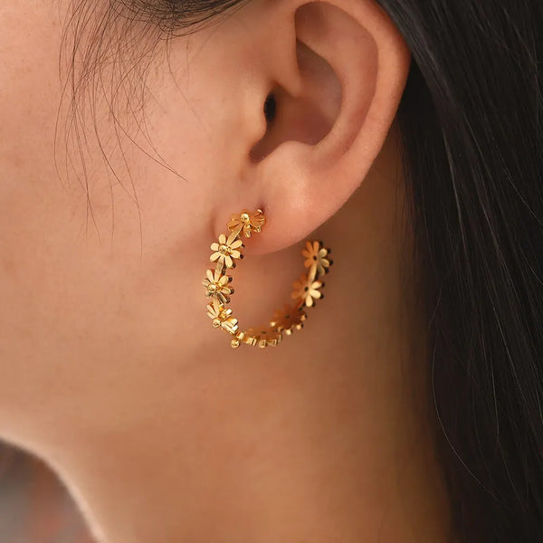 Pendientes de aro con mini flores CC