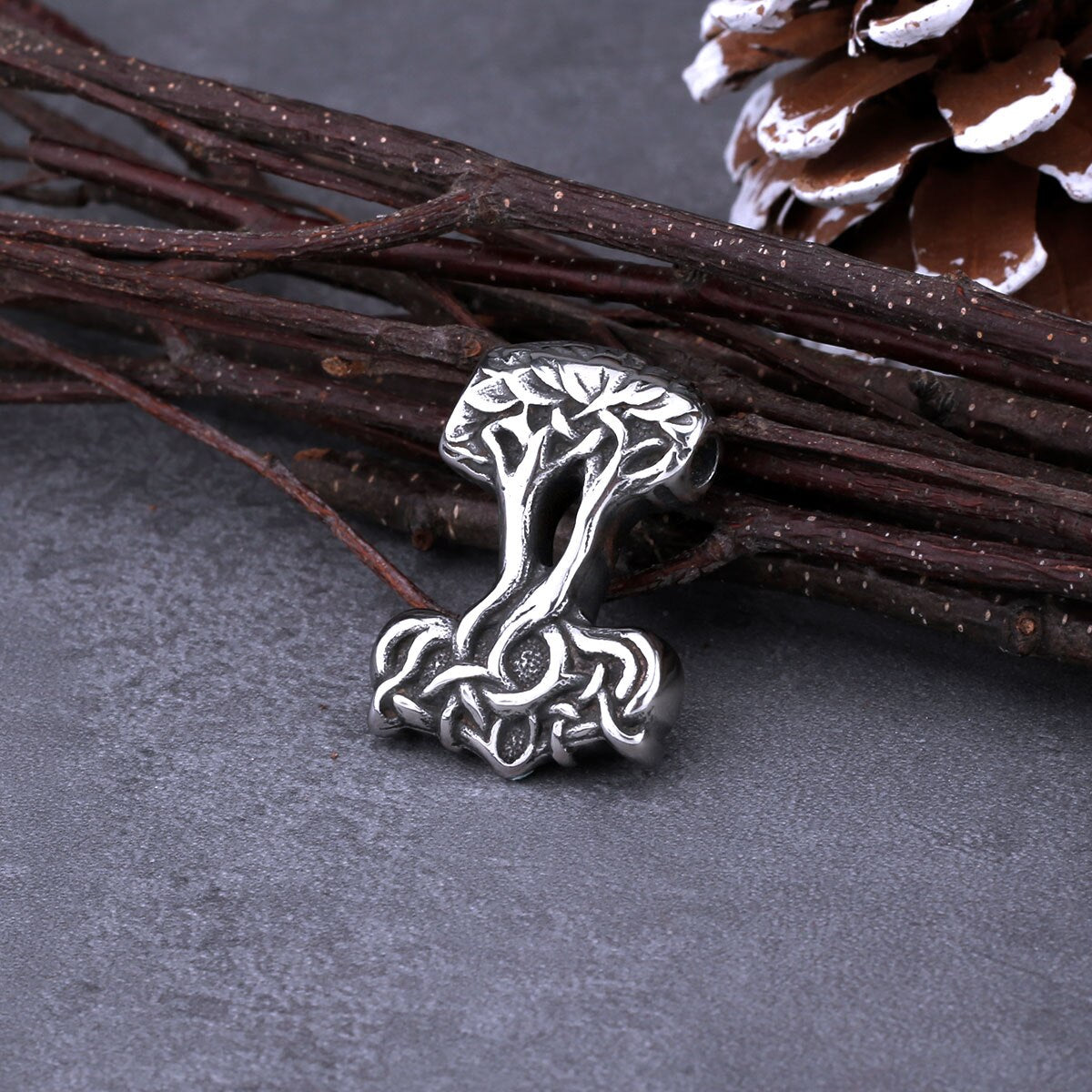 Viking Tree of Life Rune Necklace Men's Stainless Steel Thor Hammer Fashion Pendant