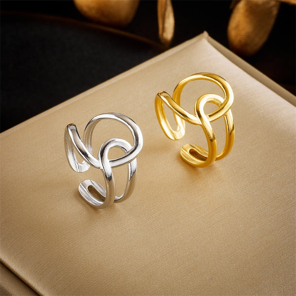 316L Stainless Steel Geometric Twist Open Ring For Women