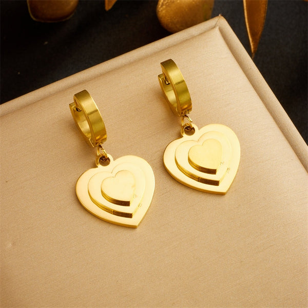 316L Stainless Steel Multi-Layer Heart Charm Earrings For Women