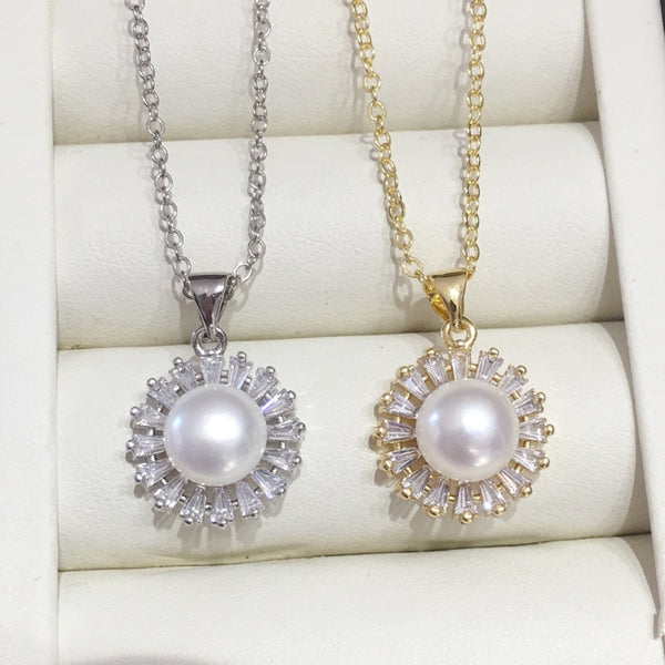 Collares de perlas naturales 100 % auténticas con baño de oro de 18 quilates y plata 925