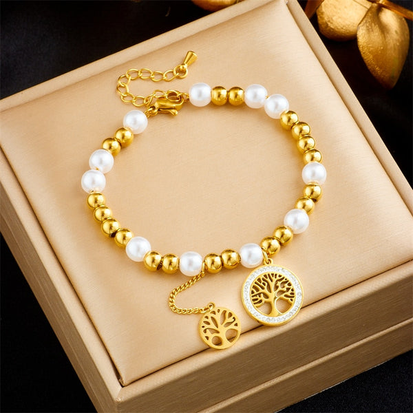 316L Stainless Steel Round Tree Charm Bracelet For Women