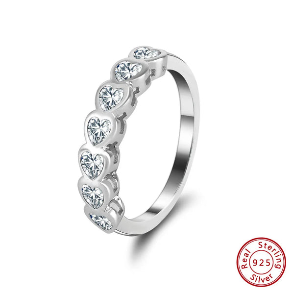 Anillos de banda de plata de ley 925 auténtica con forma de corazón