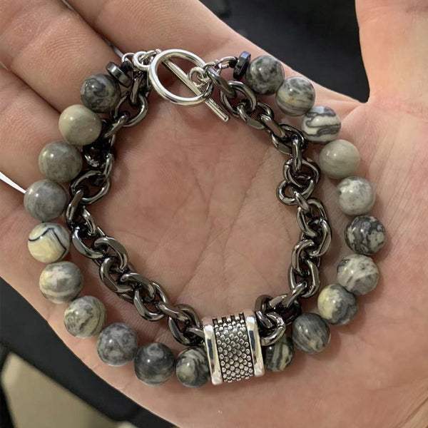 Pulsera de cuentas de piedra de mapa natural para hombre y mujer
