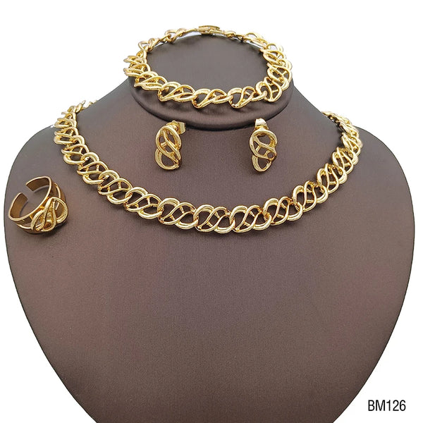 Collar de aleación hueca, joyería de color dorado etíope de Dubái, pendientes, pulsera y anillo para mujer
