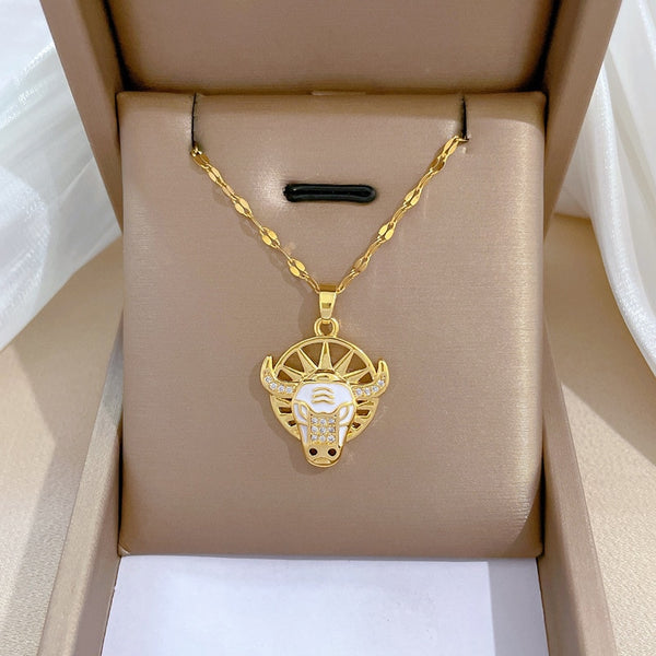 316L Stainless Steel Bull Head Pendant Necklace For Women