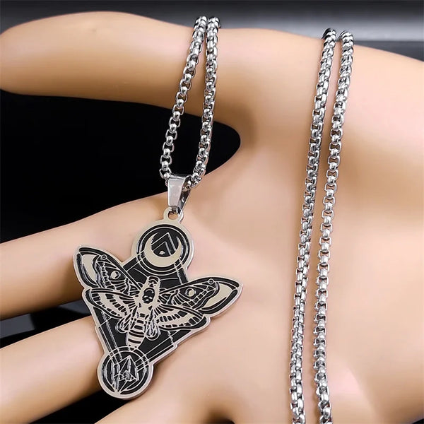 Collares de cadena de luna y polilla de brujería para mujeres y hombres