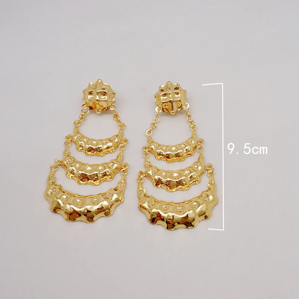 Dubai Gold Color Earrings For Women Three Layers Drop Hoop Earrings
