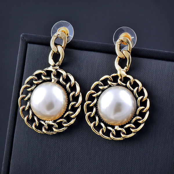 Pendientes vintage redondos y cuadrados para mujer con perlas rojas