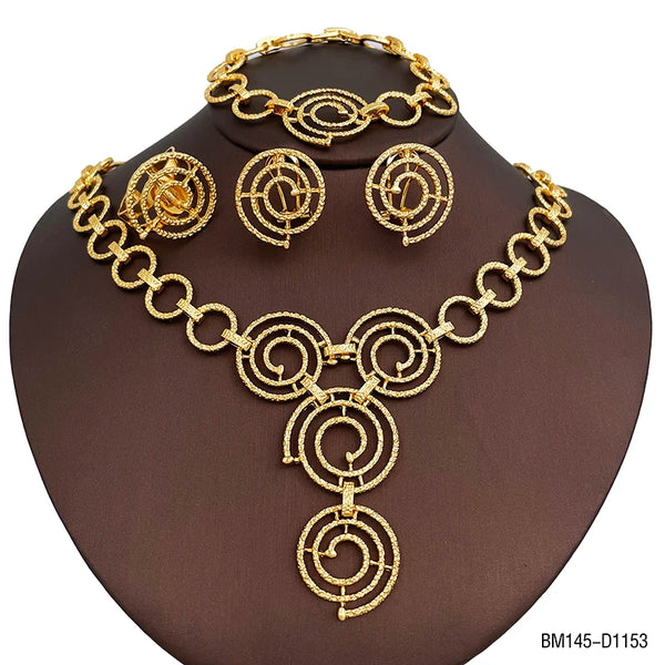 Collar redondo de lujo para mujer, conjunto de joyas africanas de dos tonos, pendientes y anillo.