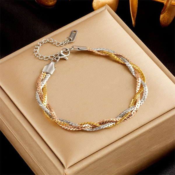 Pulsera cruzada de acero inoxidable 316L de 3 colores para mujer