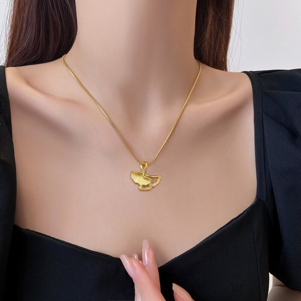 316L Stainless Steel Gold Silver Color Ginkgo Leaves Pendant Necklace For Women