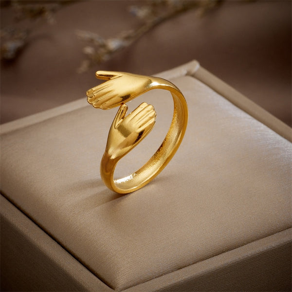 316L Stainless Steel Two-Handed Embrace Creative Ring For Women
