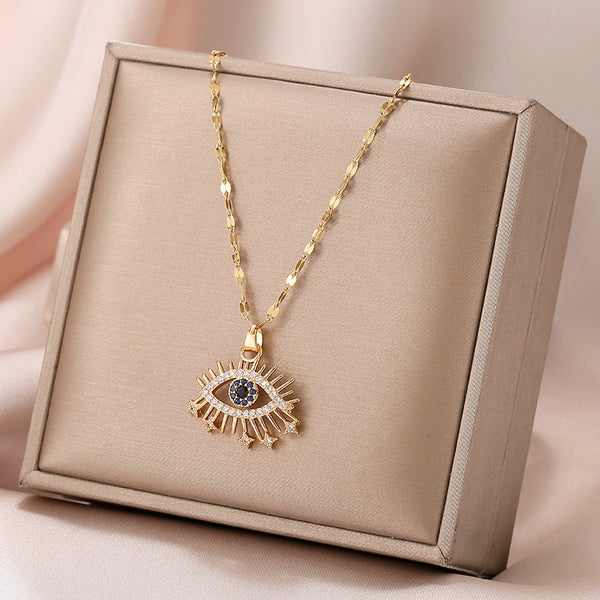 316L Stainless Steel Evil Eye Zircon Necklace For Women