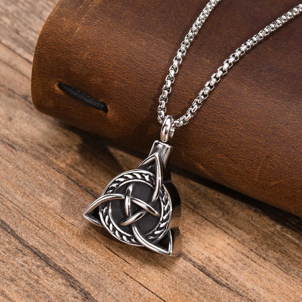 Mens Urn Necklaces for Ashes,Stainless Steel Tribal Celtic Knot Memorial Cremation Pendant