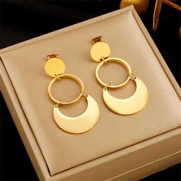 316L Stainless Steel Gold Color Circles Drop Earrings For Women