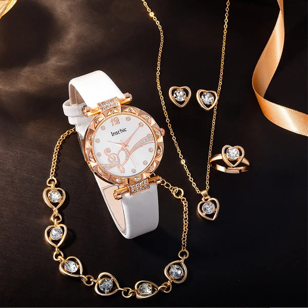 Conjunto de 6 piezas de joyería de diamantes de imitación de lujo para mujer, anillo, collar, pendientes y pulsera.