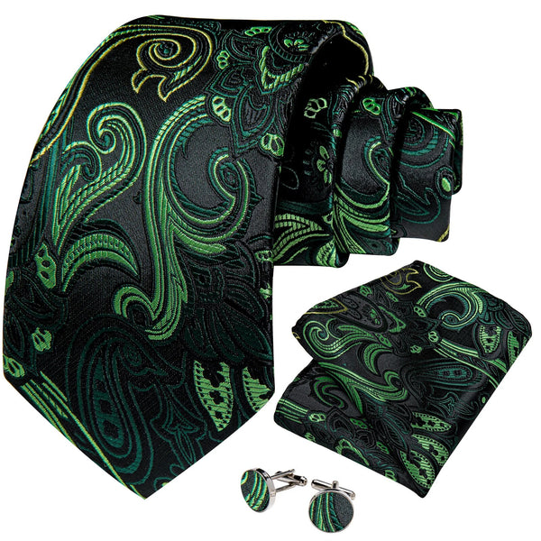 Luxury Green Paisley Men Silk Tie Set Designer Wedding Accessories Neck Tie For Men