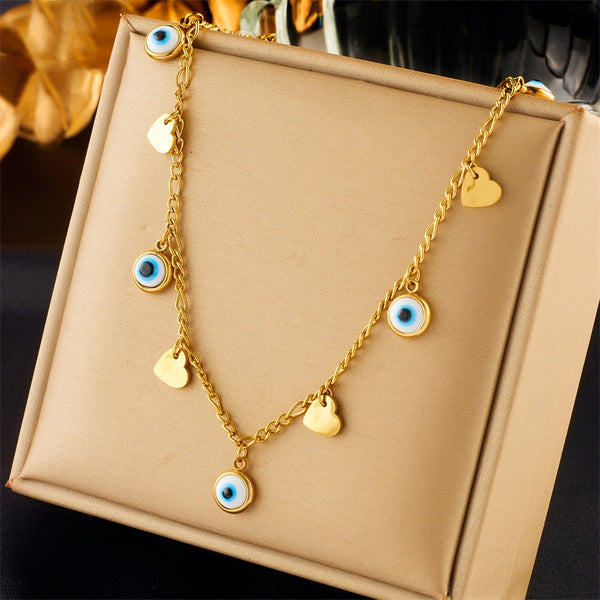 316L Stainless Steel Blue Eyes Heart Pendant Necklace For Women