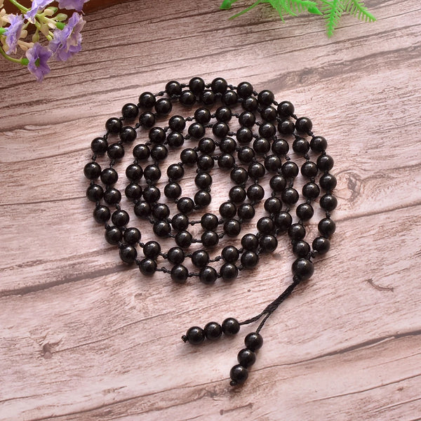 Collar de oración con 108 cuentas de mala anudadas de ónix negro de 8 mm para meditación, yoga y japamala.