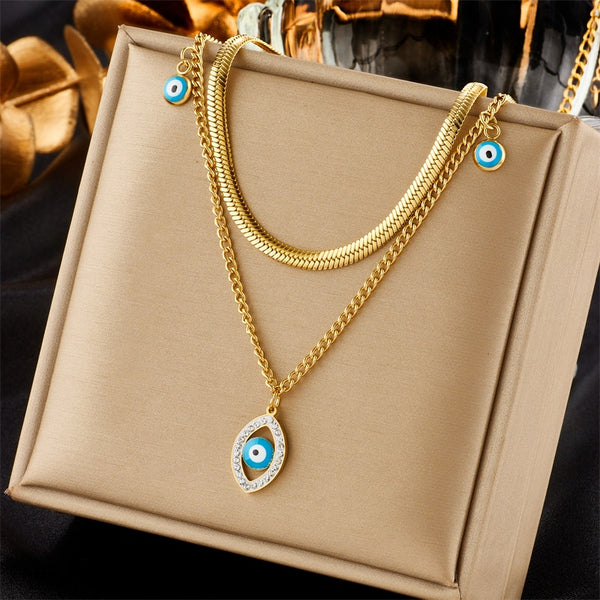 316L Stainless Steel Blue Eyes Pendant Necklace For Women
