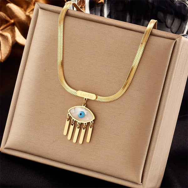 Collar con colgante de borla con diseño de ojo de acero inoxidable 316L para mujer