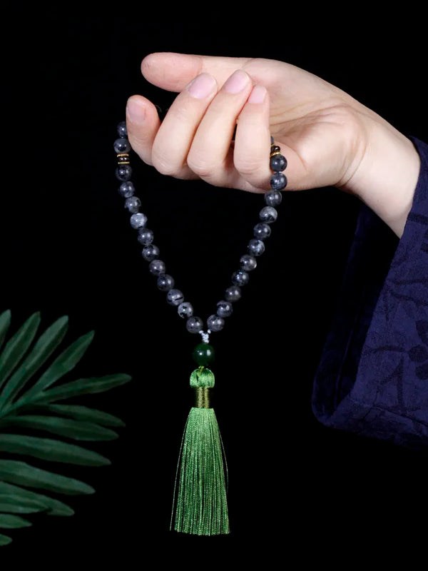 Islamic Muslim Tasbih 8mm Natural Black amphibole Bracelet 33 Beads Tassel Rosary