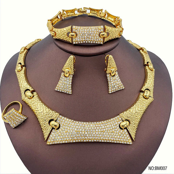 Conjunto de collar, pendientes, anillo y pulsera con diamantes de imitación para mujer de Dubái