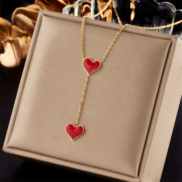 316L Stainless Steel Red Heart Pendant Necklace For Women