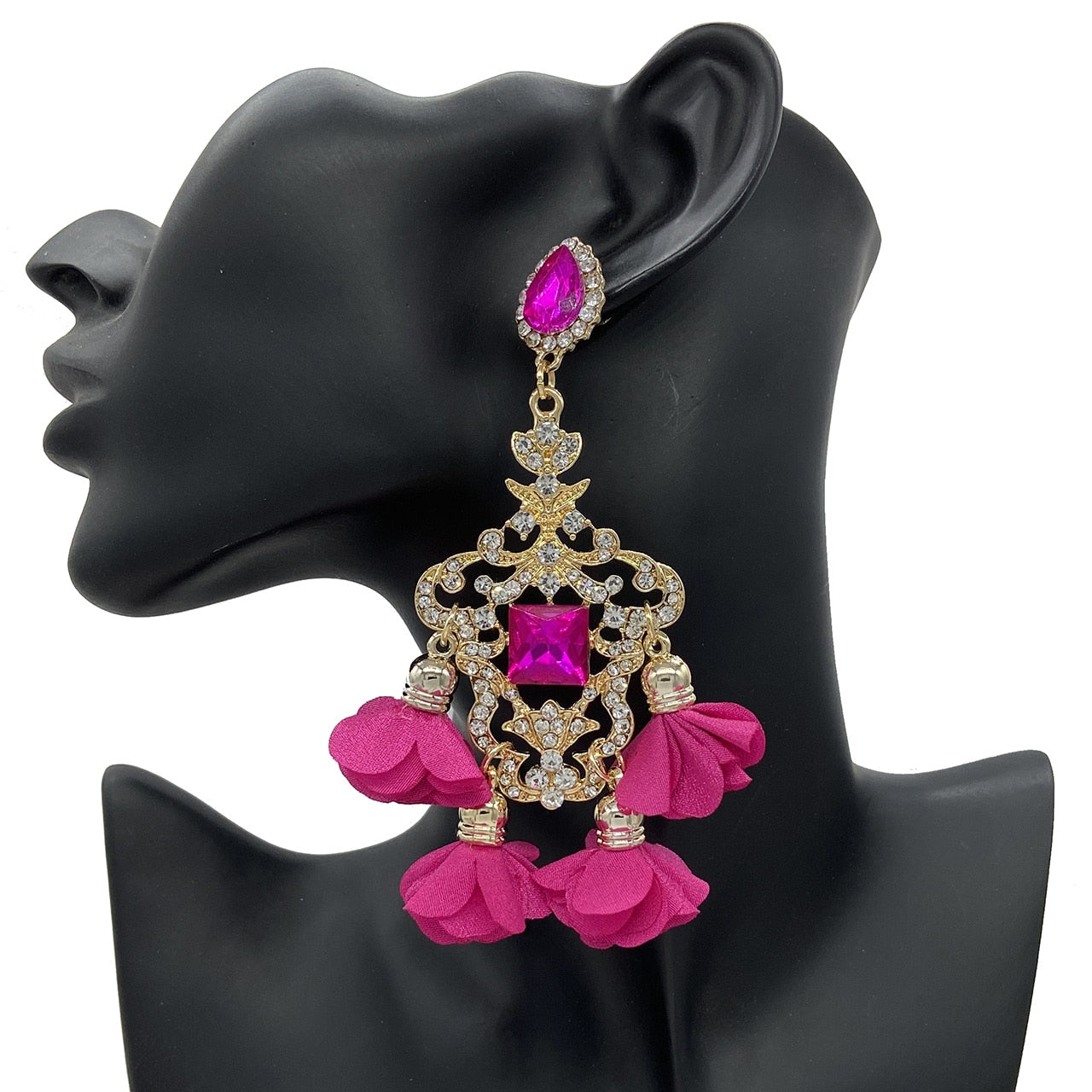 New Boho Fringe Flower Earrings Woman Pretty Rhinestones Pendant Drop Earrings