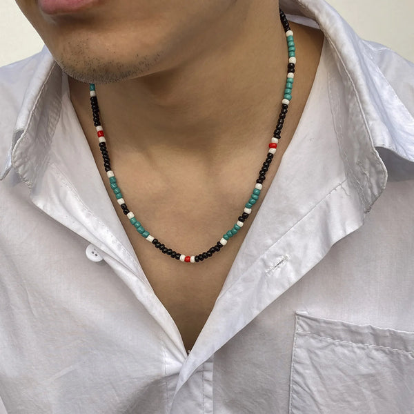 Fashion Ball Beaded Necklaces for Men Boys,Mini Back Beads Necklace