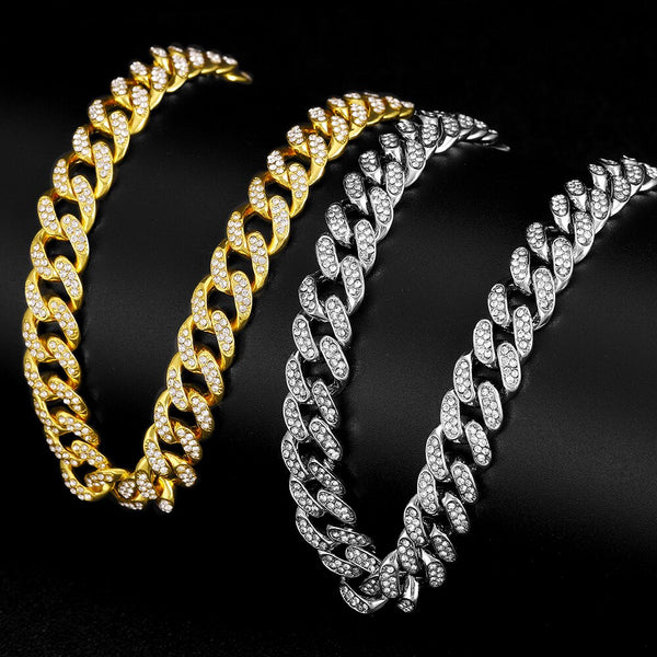 Cadena cubana pesada de 2 filas y 13 mm de hip hop