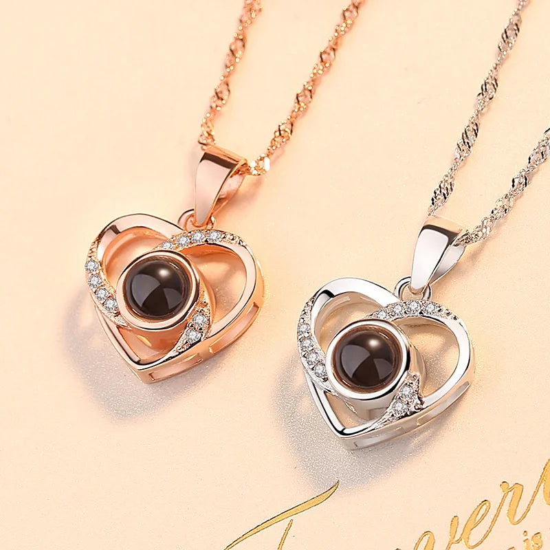 Love Heart Projection Necklace With Exquisite Rose Gift Box I Love You Pendant Jewelry