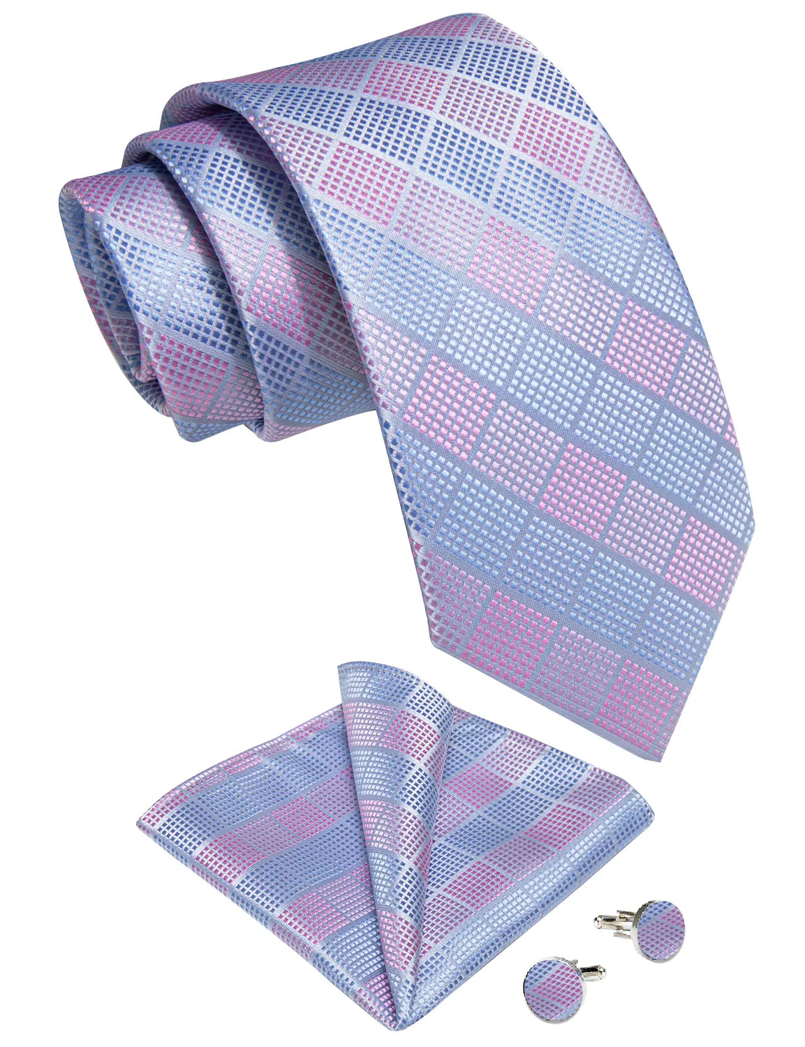 Fashion Blue Pink Check Plaid Ties for Men 8cm Wedding Party Accessories Necktie Set