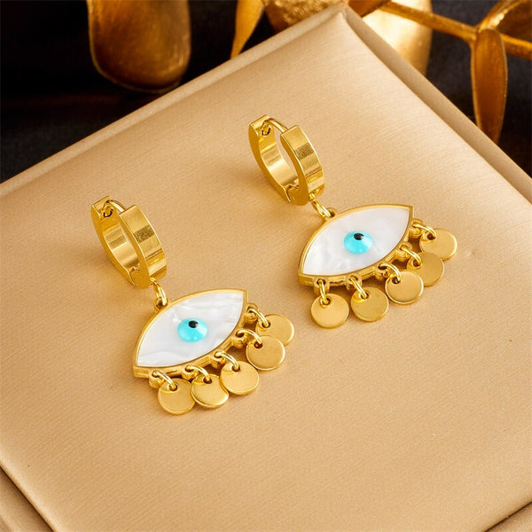 Pendientes colgantes con forma de ojo de acero inoxidable 316L para mujer