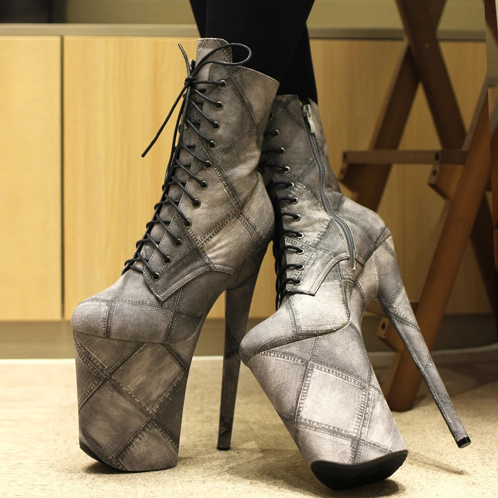 23CM/9inches Matte PU Upper Fashion Trend High Heels Platform Pole Dance Ankle Boot