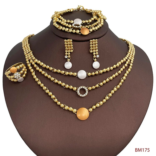 Conjunto de joyas italianas para mujer, joyería de lujo de Dubái, collar, pulsera, pendientes y anillo.