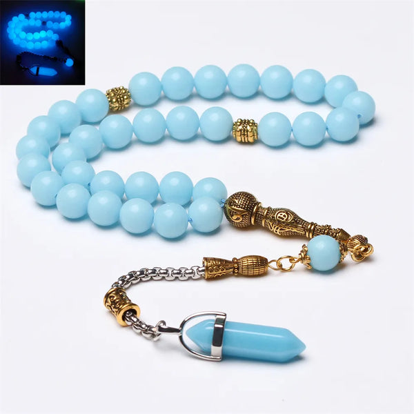 Tasbih musulmán Piedra luminosa Misbaha Borla de metal 33 66 99 cuentas de oración