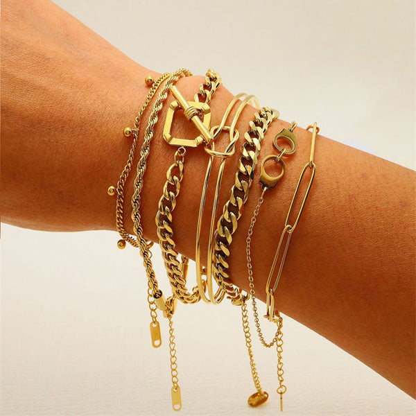 316L Stainless Steel Gold Color Charm Bracelet For Women