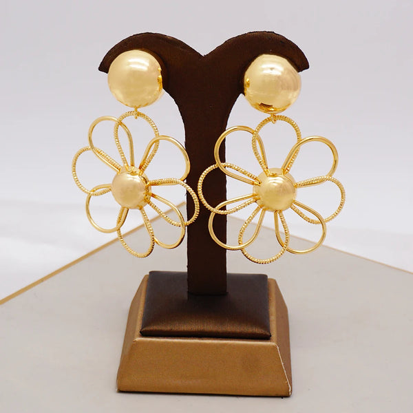 Trend Round Drop Copper Hoop Earrings Flower Earrings For Women