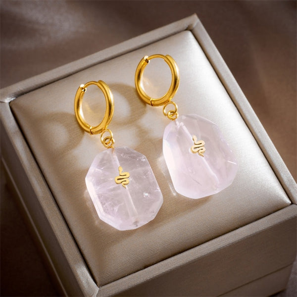 Pendientes de serpiente de piedra transparente de acero inoxidable 316L para mujer