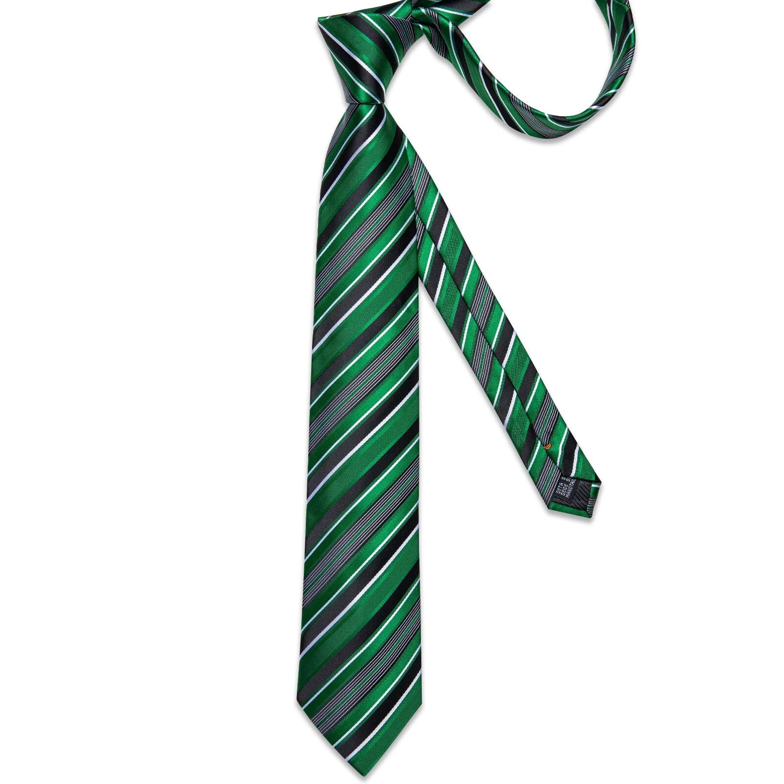 New Formal Ties Classic 100% Silk Green Striped Necktie Handkerchief Cufflinks Gift