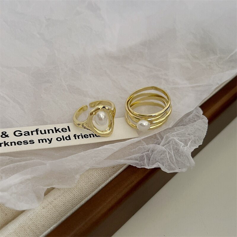 Korean Fashion Punk Geometric Gold Color Rings For Women