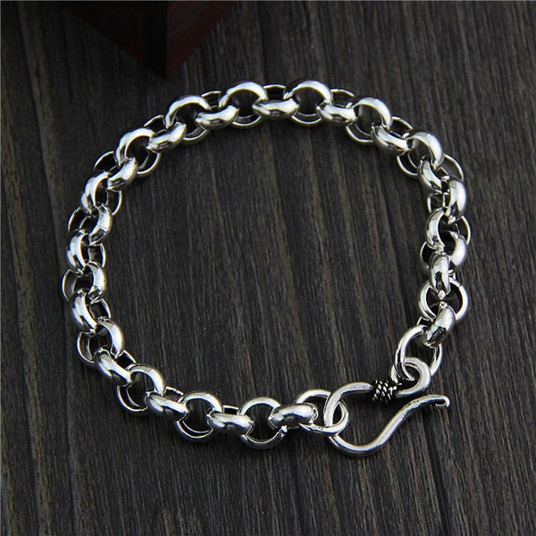 Pulsera de cadena de eslabones redondos simples de plata 925 auténtica para hombre y mujer