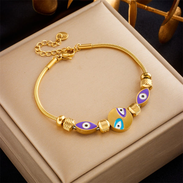 316L Stainless Steel Purple Eyes Charm Bracelet For Women